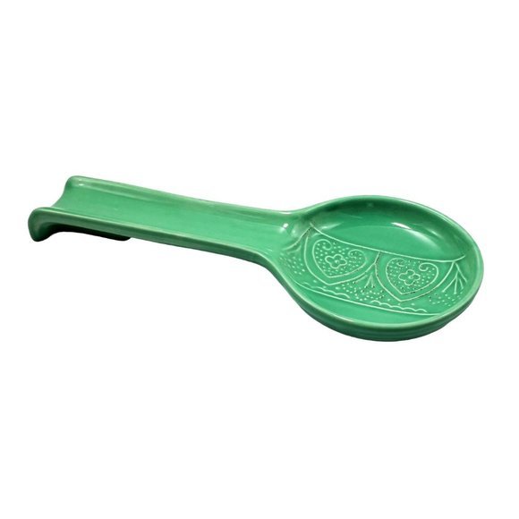 Sweet Ceramics Spoon Rest Green Embossed Heart Design Made in Italy - Picture 1 of 5